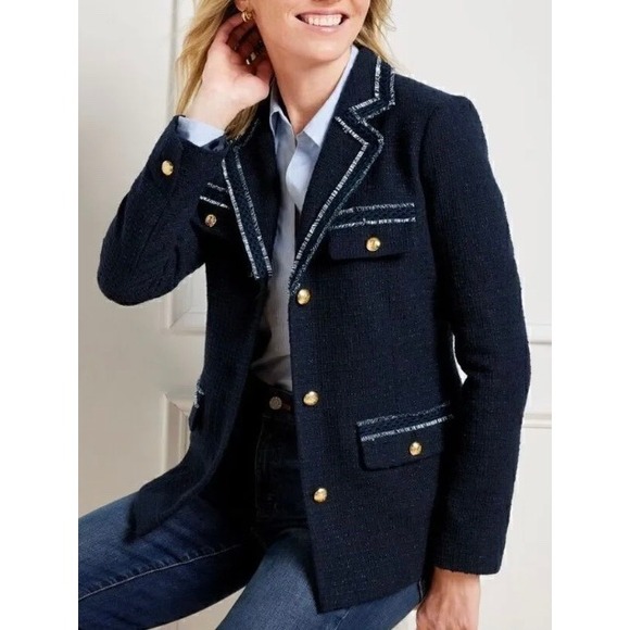 Talbots Jackets & Blazers - Talbots Blazer Womens 2 Navy Blue Tweed Gold Button Trimmed Jacket